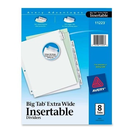 Avery Dennison Avery WorkSaver Extra Wide Big Tab Divider, Blank, 9"x11", 8 Tabs, White/Clear 11223